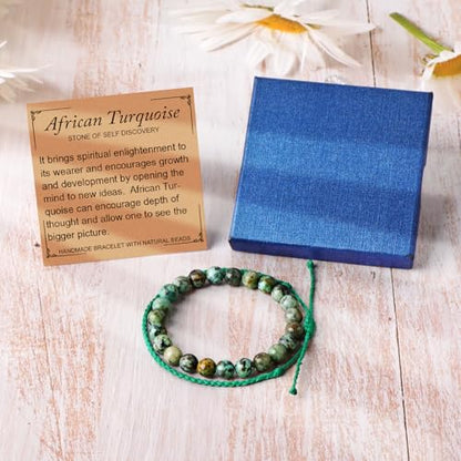 QOGIR 2pcs Handmade Healing Bracelet, Natural Gem Stone Crystal Elastic Bracelet - color: African Turquoise(Stone of Discovery), size: 8mm