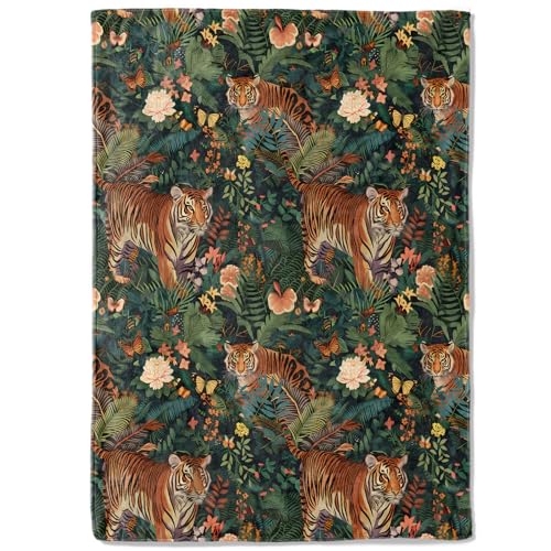 Jungle Tiger Fleece Blanket - 40x50in Exotic Flower Majestic Lush Throw Blankets,Soft Cozy Lightweight, Ideal for Living Room Home Rustic Decor and Kids Women Girls Spring Gifts - color: Tiger, size: 40x50 Inch