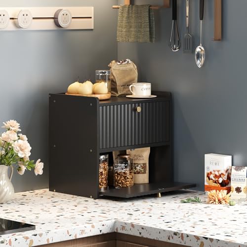 Trironsun Rustic Bread Box for Kitchen Countertop Bamboo Bread Storage Container Bin Double Layer BreadBox Farmhouse Large Capacity Food Organizer Black - color: Black