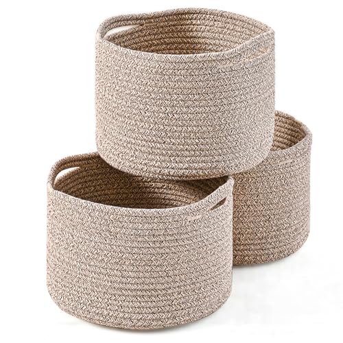 ICERZCZ Small Storage Baskets for Organizing, Organizer Baskets for Shelves, Small Woven Basket for Storage, Cute Cotton Rope Basket for Gifts Empty, 9.7"×9.7"×7" (3 Packs) Brown - color: Brown, size: 9.7"×9.7"×7"