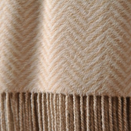 CUDDLE DREAMS Silk Throw Blanket with Hand-Knotted Fringe, Natural, Soft & Breathable (Herringbone-Taupe) - color: Herringbone-taupe