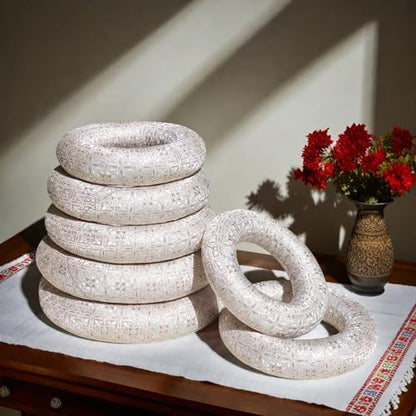 7 Pcs Singing Bowl Cushion Set for 6-12" Tibetan Singing Bowls, Handmade Silk Brocade Fabric Round Cushion Pillow for Folk World Percussion Meditation and Crystal Sound Bowls(Silver)