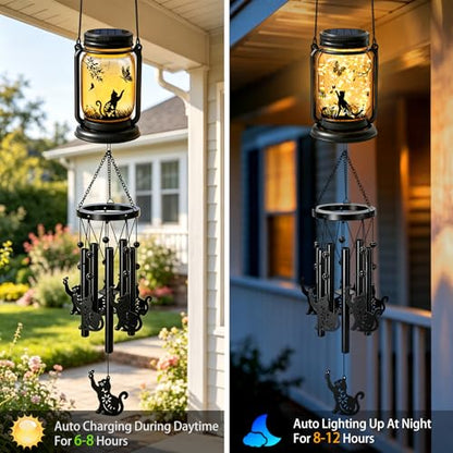 2 Pack Solar Cat Wind Chimes for Outside, Birthday Mother' s Day Gifts for Mom Women Grandma,Solar Cat Wind Chime Light Hanging Wind Chimes Outdoor,IP65 Waterproof, Yard Garden Terrace - size: 2 pack-Cat jar wind chime