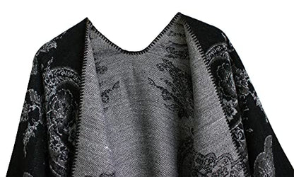 Urban CoCo Women's Color Block Shawl Wrap Open Front Poncho Cape - color: Series 29-black