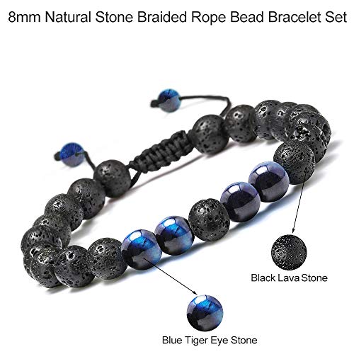 M MOOHAM Fathers Day Gift Mens Bracelet - Beaded Natural Stone 8mm Tiger Eye Matte Agate Lava Rock Bracelets for Men Teen Boys Grandpa Dad Birthday Gifts Jewelry - style: Lava Rock Blue Tiger Eye Bracelets