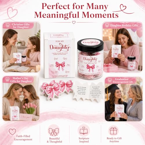 Mothers Day Gifts for Daughter from Mom - Positive Pink Bow God Says You Are Jar with 60 Bible Verses Encouragement Cards Daughter Gifts From Mom Christian Relious Birthday Graduation Gift for Her - color: Positive Pink Bow