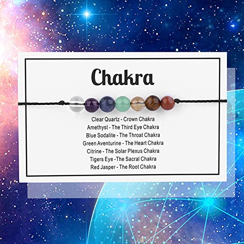 tenghong2021 Chakra Crystal Beaded Bracelet with Wish Card Adjustable Spiritual Anxiety Stone Beads Braide String Bracelet Yoga Meditation for Women Men Jewelry Birthday Gifts - style: Chakra