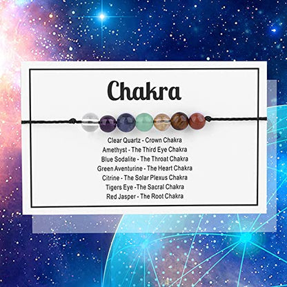 tenghong2021 Chakra Crystal Beaded Bracelet with Wish Card Adjustable Spiritual Anxiety Stone Beads Braide String Bracelet Yoga Meditation for Women Men Jewelry Birthday Gifts - style: Chakra