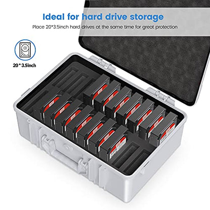 ORICO Hard Drive Case 3.5inch 20-Bay HDD/SSD Multi-Protection Storage Suitcase with Foam Hard Case Shockproof Anti-Static MoistureProof Carrying Box-PSC L20