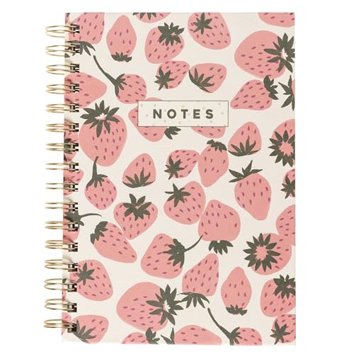 Graphique Hardbound Spiral Journal, 160 Ruled Pages Hard Cover Notebook, Diary, Lists, Record Month and Date, Premium Paper, Pink Strawberries, 6” x 8” - color: Pink Strawberries