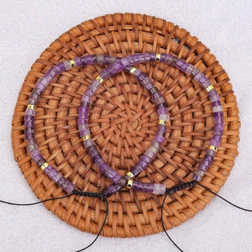 BONNY BOXX Braided Genuine Bracelet, Elegant Handcrafted Natural Gemstone Crystal Bracelet Healing Power Energy Inspirational Gifts with Card for Unisex - color: Amethyst, size: 2*4MM