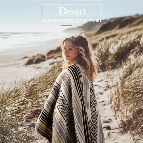 Hydration Nation Authentic Large Handwoven Mexican Blanket - Soft Yoga- Durable Serape- Lightweight Falsa, Beach, Camping, Picnic, Outdoor Blanket 70"x50" - Desert - color: Desert