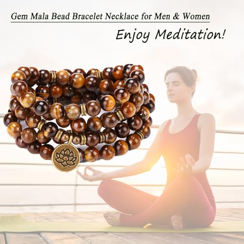Mala Bead Strand Bracelet, 108 Buddhist Prayer Beads Yoga Meditation Green Malachite Beads Necklace Women man - style: Tiger Eye