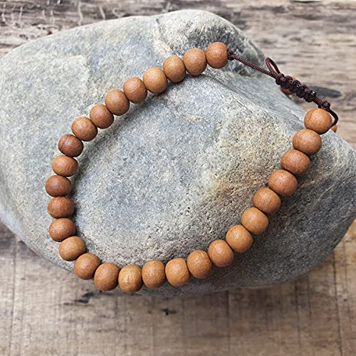 Sandalwood Bracelet for Women Men Buddhist Prayer Strand Chandan Bracelet Handmade Stretchable Elastic Sandalwood Beaded Wristbands for Yoga Meditation - style: 6mm Beads - Adjustable