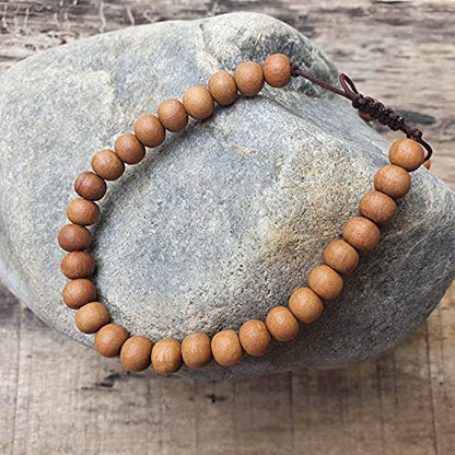 Sandalwood Bracelet for Women Men Buddhist Prayer Strand Chandan Bracelet Handmade Stretchable Elastic Sandalwood Beaded Wristbands for Yoga Meditation - style: 6mm Beads - Adjustable