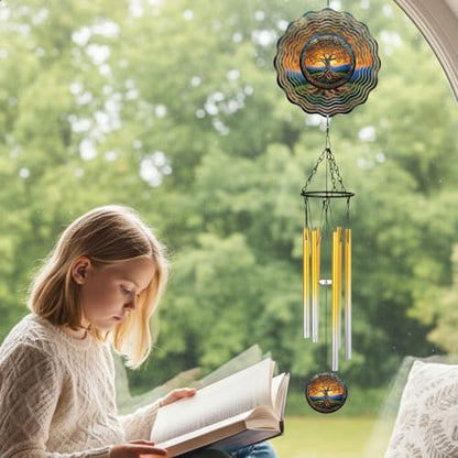 Tree of Life Wind Chimes - Metal Windchime with Spinners Outdoor Garden Patio Yard Decor Indoor Balcony Home Hanging Christmas New Year Housewarming Birthday Gift for Women Mom Grandma Wife