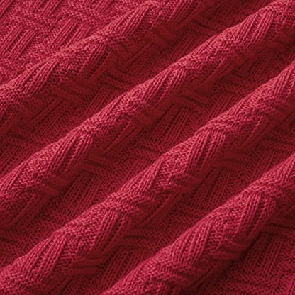 TREELY 100% Cotton Knitted Throw Blanket Couch Cover Blanket(50 x 60 Inches, Red) - color: Red, size: Throw (50 in x 60 in)