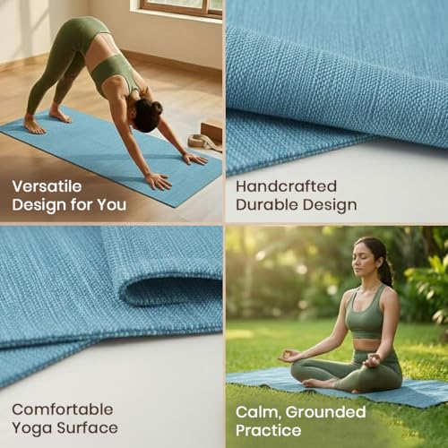 LFH Home Handmade Cotton Yoga Mat Cotton Rug picnic mat For Exercise, Workout, Fitness - Perfect Heavy Quality Eco Friendly Natural Cotton Woven Reversible Yoga Mats for Men & Women - 72x26 Inch. - color: Blue