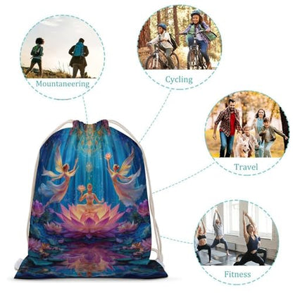 Chakra Yoga And Meditation Zen Lotusfloral Canvas Drawstring Backpack Lightweight String Bag for Sports Gym Travel Swimming Beach 30x40cm
