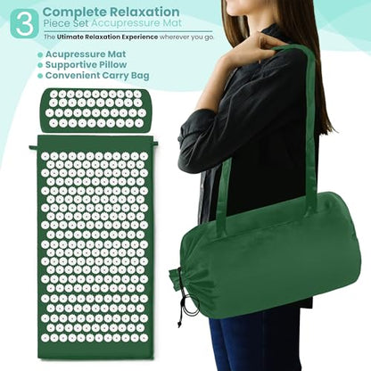 Sivan Back and Neck Pain Relief Acupressure Mat and Pillow Set, Chronic Back Pain Treatment - Relieves Your Stress of Lower Upper Back and Sciatic Pain - Green - color: Green/White, size: Large