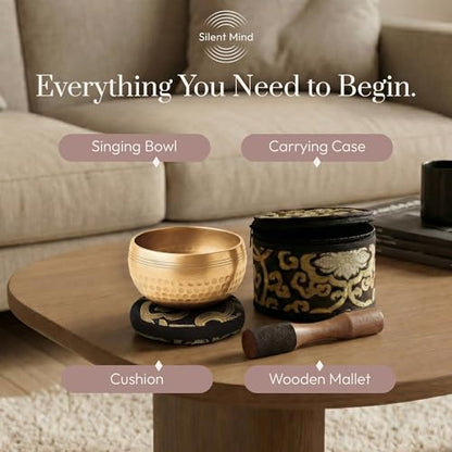 Tibetan Singing Bowl Set – Easy to Play & Beginner Friendly Meditation Bowl with Cushion, Mallet & Case | Stress Relief & Mindfulness | Gift-Ready - color: Beaten Bronze, size: With Case
