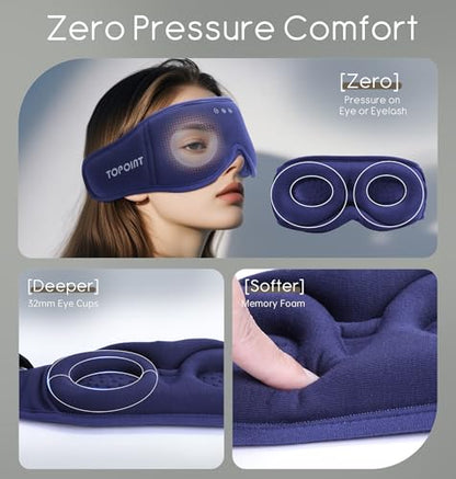 Sleep Mask with Headphones Bluetooth 5.4, TOPOINT 3D Eye Mask Blackout with Soft Bamboo Cotton for Side Sleepers Women Men, Sleep Headphones Earphones HD Speaker Microphone for Travel Meditation Gift - color: Blue