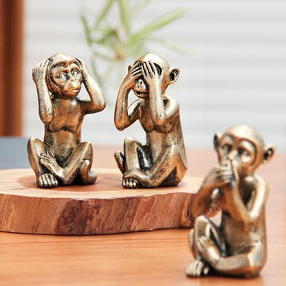 Leekung 3 Wise Monkeys Statue for Home Decor Accents,Hear no Evil See no Evil Speak no Evil Figurine for Living Room Boho Desk Gold Modern Table Decor,Monkey Gift Shelf Decor Accents Antique Bronze