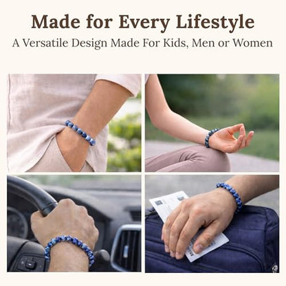 Elm City Direct 8mm Natural Stone Beaded Bracelet – Unisex Crystal Stretch Bracelets for Men & Women, Chakra & Healing Jewelry, Gift-Ready Beaded Bracelets - color: Blue Vein Stone