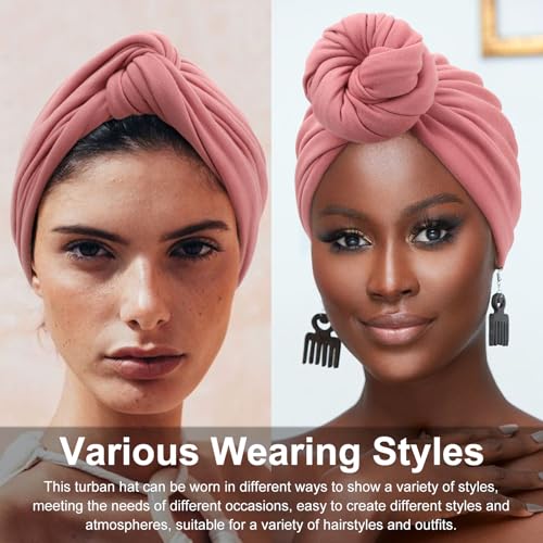 DRESHOW African Turban for Women Knotted Hairwraps for Sleeping Turban Headwraps Head Warmer Scarf for Black Women Chemo Cap - color: 1 Pc Style 2: Pink
