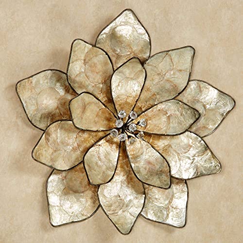 Touch of Class Eloquence Bloom Capiz Wall Art Cream One Size - Handcrafted Flower Metal Sculpture - Floral Artwork for Bedroom, Living Room, Kitchen - Hanging Sculptures Decor - Layered Petals