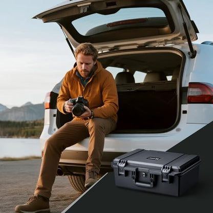 Lykus PVC2 Waterproof Hard Case with Padded Dividers for Cameras, Lenses, Small Stabilizers, Dual DJI Mavic/Air/Mini/Flip drones [CASE ONLY] - color: Black PVC2