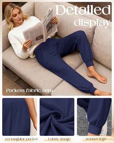 3 Pack Women's Lounge Pants Yoga High Waist Sweatpants Workout Lightweight Casual Joggers Comfy Pajama with Pockets - color: Black, Dark Gray, Dark Blue, size: Large