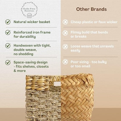 Large Wicker Storage Baskets with Handles, Natural Seagrass and Hyacinth Woven Storage Basket for Organizing Shelves, Closet, Pantry, Living Room, 17 x 11 x 7.5 Inches - size: Large - 17" x 11" x 7.5" in.