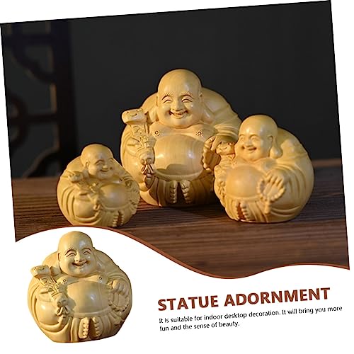 Wooden Carved Maitreya Buddha Ornament Solid Wood Decorative Adornment for Home Zen Decor Unique Tabletop Accent Delicate Craftsmanship