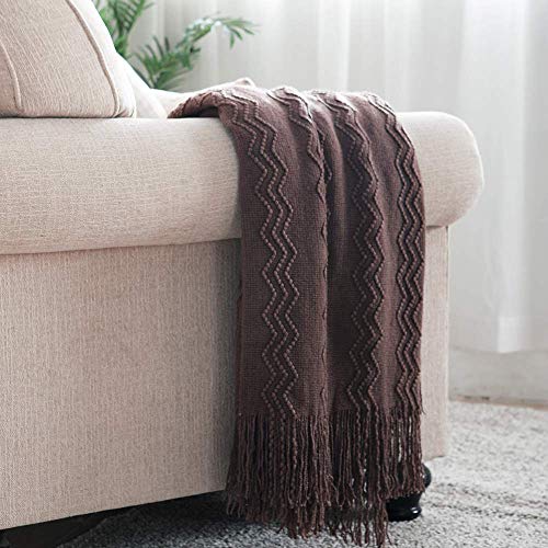 BOURINA Brown Throw Blanket 60x80 Inches Throw Textured Solid Soft Sofa Throw Couch Knitted Decorative Blanket - color: Brown, size: 60"x80"