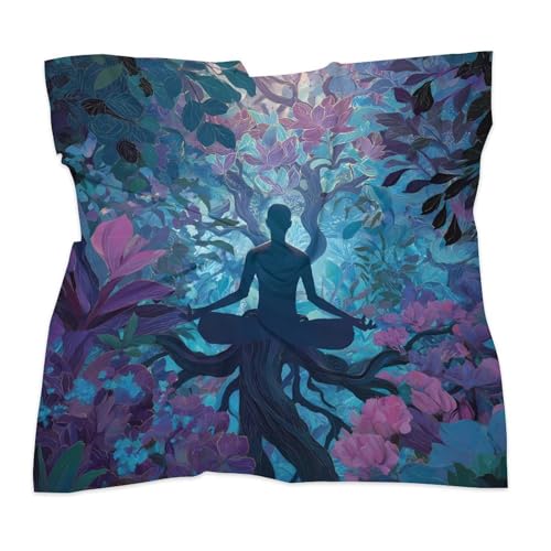 Meditation Yoga Roots Branches Leaves Women Scarf Silk Like Bandana Square Headscarf Hair Scarves Neckerchief Headwear - size: 18"x18"
