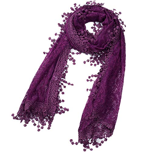 Cindy and Wendy Lightweight Soft Leaf Lace Fringes Scarf Bridal Veils shawl for Women - color: Purple-2