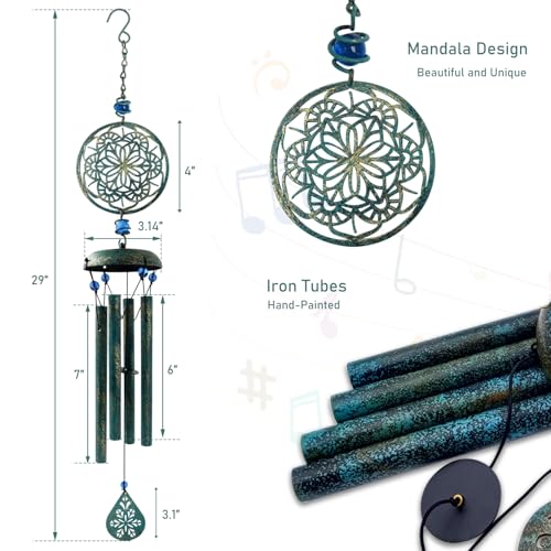 Wind Chimes for Outside Zen Atmosphere Wind Chime Windchime Outdoors for Outdoor Garden Patio Decor with Mandala Design Windchime Gifts for Mother Grandma Sisters(6 Petal)