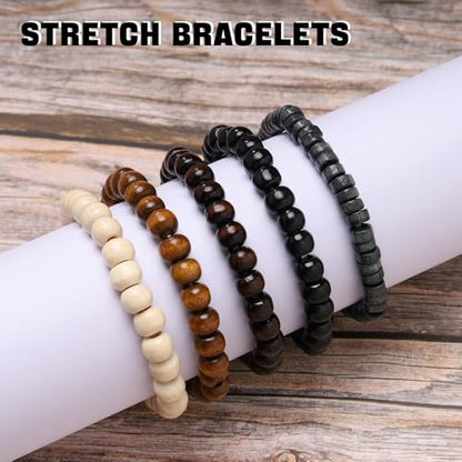 MILAKOO Mens Beaded Bracelets Tribal Wooden Elastic Adjustable Prayer Beads Wrap Cuff for Women - color: P: 5pcs