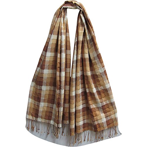 Indian Beige & Brown Plaid Yoga Meditation Prayer Shawl Wrap Large Scarf Fabric JK400