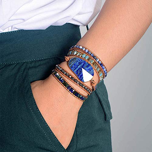 Boho Wrap Bracelet for Women, Handmade Natural Imperial Jasper Multi-Layer Stone Beaded Bracelet, Bohemian Healing Crystal Stone Jewelry Gifts - color: Lazuli