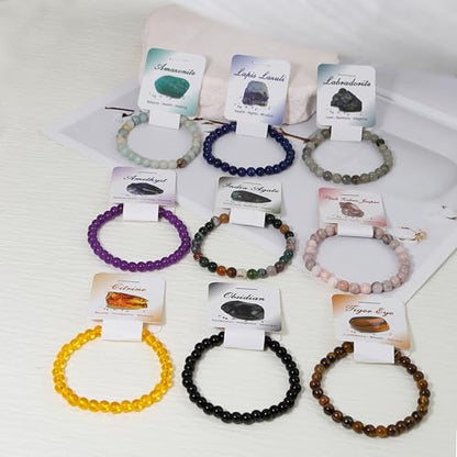 BOMAIL 9Pcs Healing Crystal Bracelets for Women Men 4mm 6mm 8mm Natural Stone Beaded Stretch Bracelet Set Handmade Gemstone Reiki Spiritual Jewelry Gifts - color: B:6mm