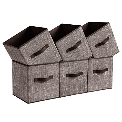 SONGMICS Storage Cubes, 11-Inch Non-Woven Fabric Bins with Double Handles, Set of 6, Closet Organizers for Shelves, Foldable, for Clothes, Walnut Color UROB026K02 - color: Walnut Color, size: 10.2''L x 10.2''W x 11''H