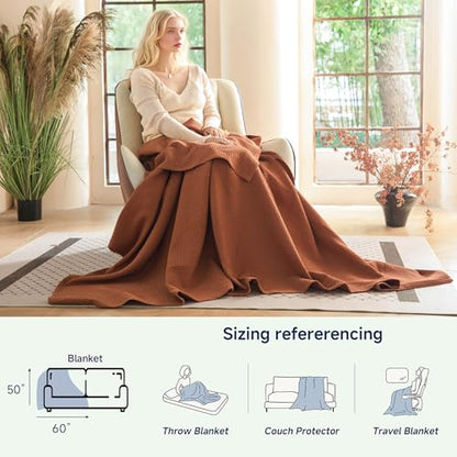 Simple&Opulence 100% Cotton Waffle Weave Throw Blanket 50"x60", Soft Lightweight Breathable Cozy Washed, Layer Blanket for Couch Bed Sofa, Farmhouse Home Decor for Adults All-Season, Rust Orange