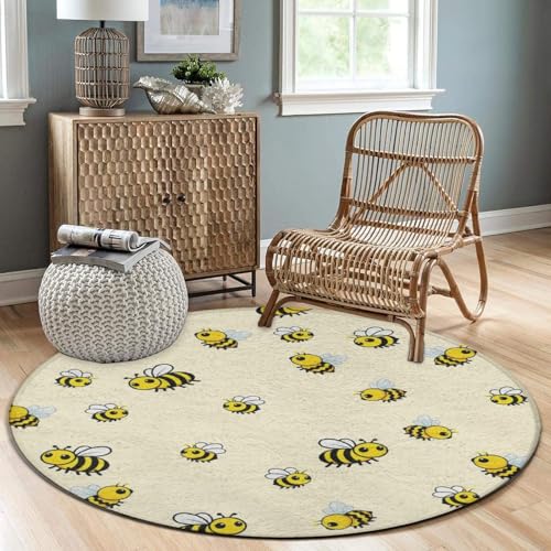 Modern Round Area Rug, Non-Slip Machine Washable Kitchen Office Circle Rug, Room Sofa Yoga Soft Round Carpet Compatible with Cute Bee Pattern 24inch(60cm) - color: Color563, size: 24inch(60cm)