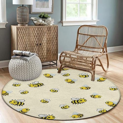 Modern Round Area Rug, Non-Slip Machine Washable Kitchen Office Circle Rug, Room Sofa Yoga Soft Round Carpet Compatible with Cute Bee Pattern 24inch(60cm) - color: Color563, size: 24inch(60cm)