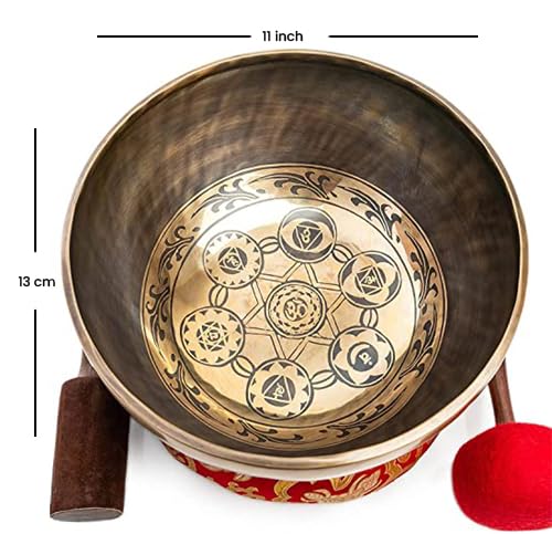 Large Tibetan Singing Bowl Set - 11" Master Healing Big Professional Grade For Sound Bath Chakra 7 Metal Meditation Yoga By Himalayan Bazaar