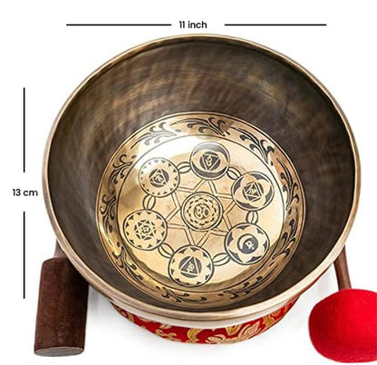 Large Tibetan Singing Bowl Set - 11" Master Healing Big Professional Grade For Sound Bath Chakra 7 Metal Meditation Yoga By Himalayan Bazaar