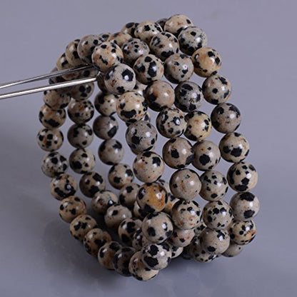 Justinstones 8mm Round Beads Stretch Bracelet 7 Inch Unisex - color: Dalmatian Jasper