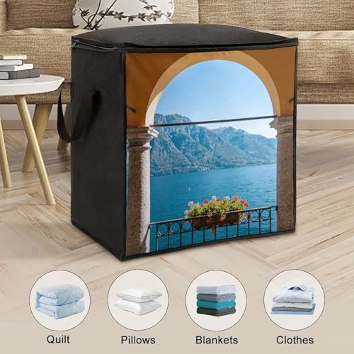 Lake Como Storage Bag Portable Closet Organizer Storage Bags Quilt Storage Bags with Zippered Breathable Storage Bag with Carry Handles for Blanket Pillow Bedding